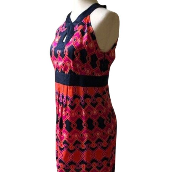 ANN‎ TAYLOR LOFT SLEEVELESS NAVY/PINK/ORANGE PRINT HALTER DRESS 4-EUC - Picture 9 of 11